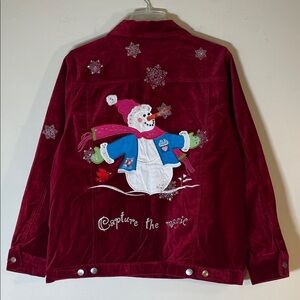 NEW! Quacker Factory Red Velveteen Jacket Capture The Magic Embroidery. Large.